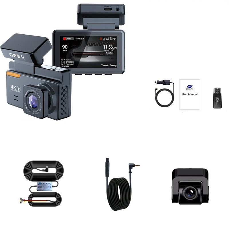 Dashcam 4K WiFi GPS avant arrière kit hardwire 24h
