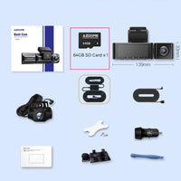 Dashcam Triple Caméra 2,5K – Avant, Intérieur, Arrière, GPS, Wi-Fi, Carte SD 64 Go, vue 2