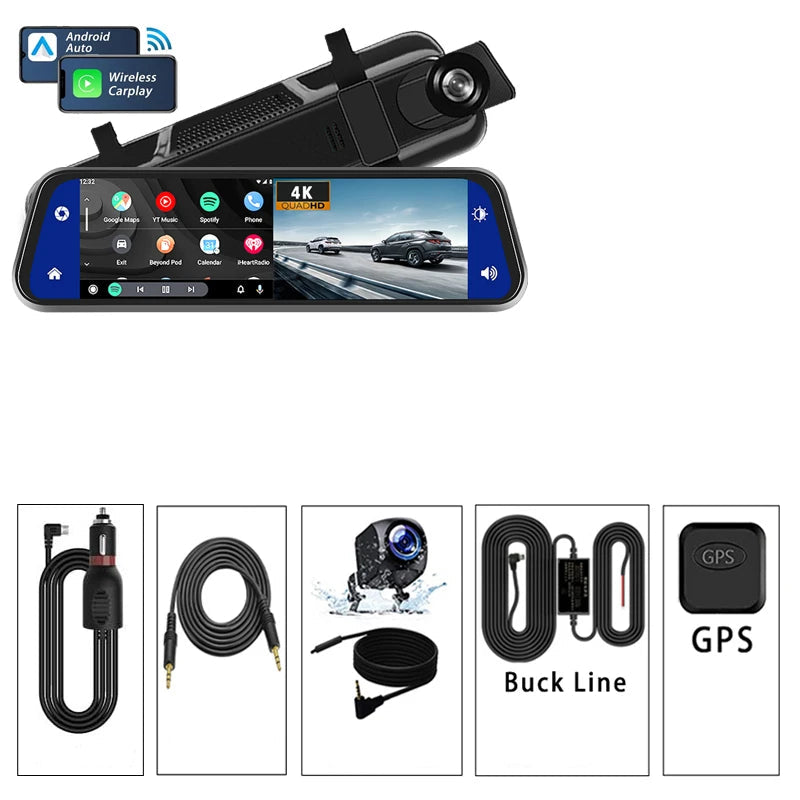 Rétroviseur caméra CarPlay 4K Android Auto GPS