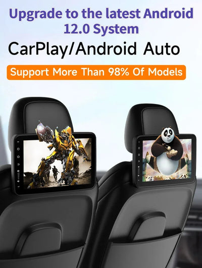 Écran Appui-Tête Android IPS 10 Pouces CarPlay WiFi Bluetooth