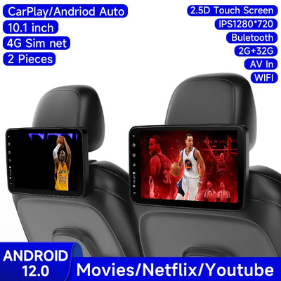 Écran Appui-Tête Android IPS 10 Pouces CarPlay WiFi Bluetooth