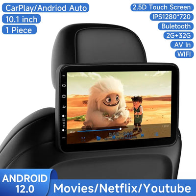 Écran Appui-Tête Android IPS 10 Pouces CarPlay WiFi Bluetooth