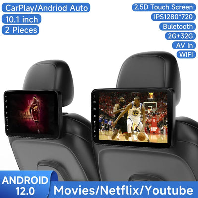 Écran Appui-Tête Android IPS 10 Pouces CarPlay WiFi Bluetooth