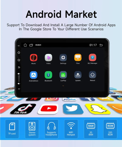Écran Appui-Tête Android IPS 10 Pouces CarPlay WiFi Bluetooth