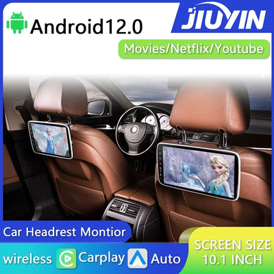 Écran Appui-Tête Android IPS 10 Pouces CarPlay WiFi Bluetooth