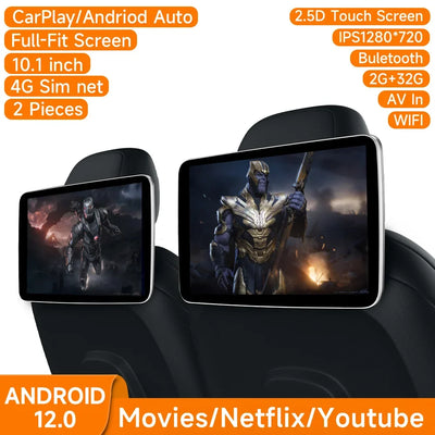 Écran Appui-Tête Android IPS 10 Pouces CarPlay WiFi Bluetooth