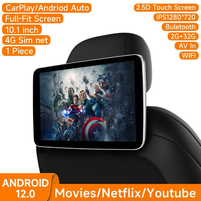Écran Appui-Tête Android IPS 10 Pouces CarPlay WiFi Bluetooth