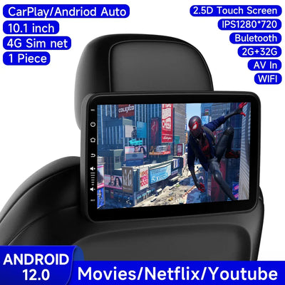 Écran Appui-Tête Android IPS 10 Pouces CarPlay WiFi Bluetooth
