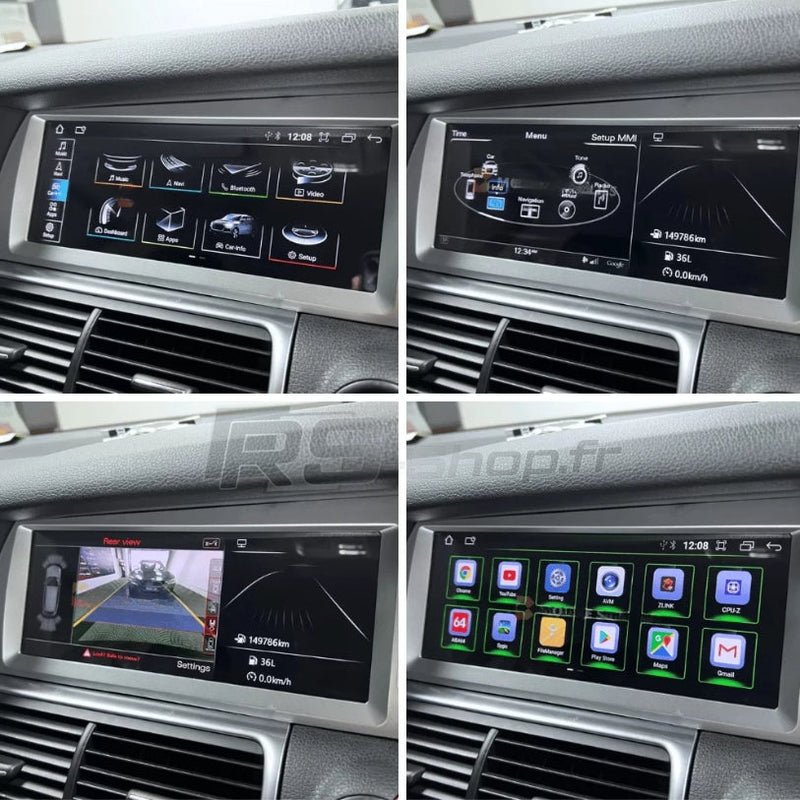 Écran CarPlay Audi Q7 4L (2006-2015) – MMI 2G ou 3G, 4 Go / 32 Go, cadre noir ou gris, vue 3