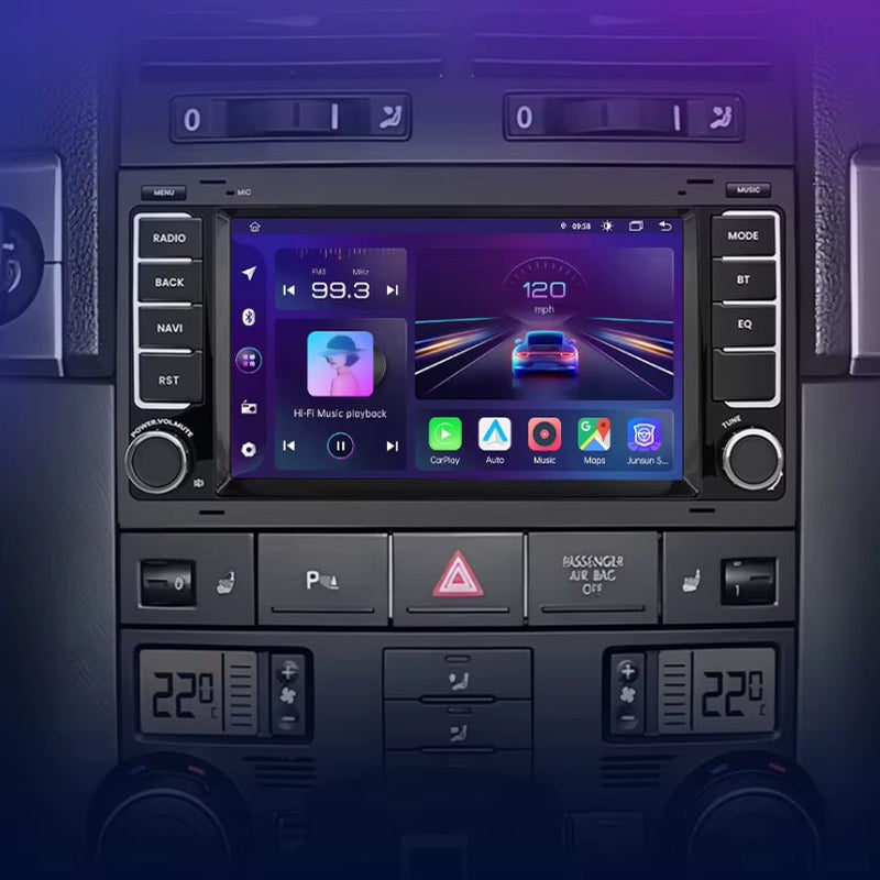 CarPlay VW Touareg T5 vue de face, écran 7 pouces installé