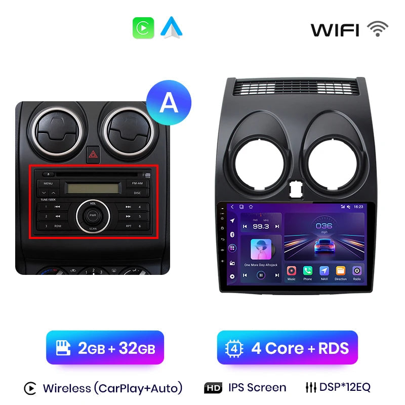 Écran CarPlay Nissan Qashqai J10 dalle IPS 32 Go