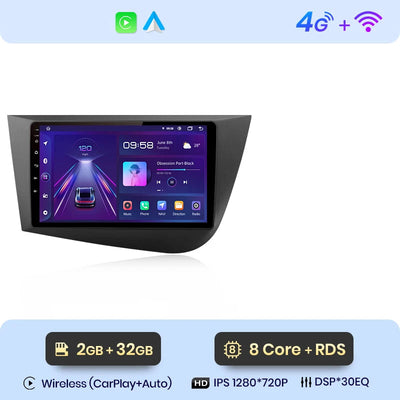 Écran CarPlay Seat Leon 2 Android 12 4G Bluetooth 8 cœurs