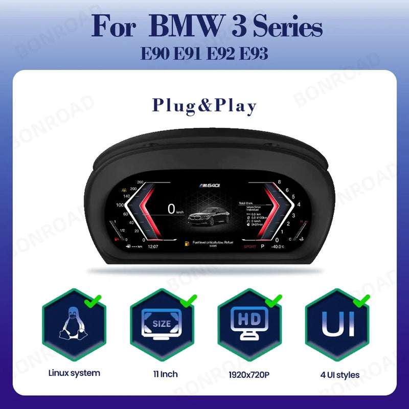 Compteur Digital BMW Série 3 E90 E91 E92 E93 – Écran 11 pouces, avec ou sans CarPlay, vue 8