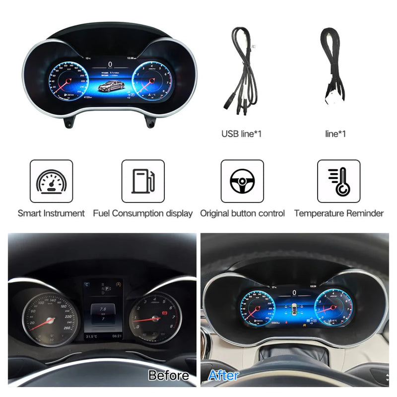 Compteur Digital Mercedes GLC W253 et Classe C W205 (2015-2019) – Écran HD, vue 2