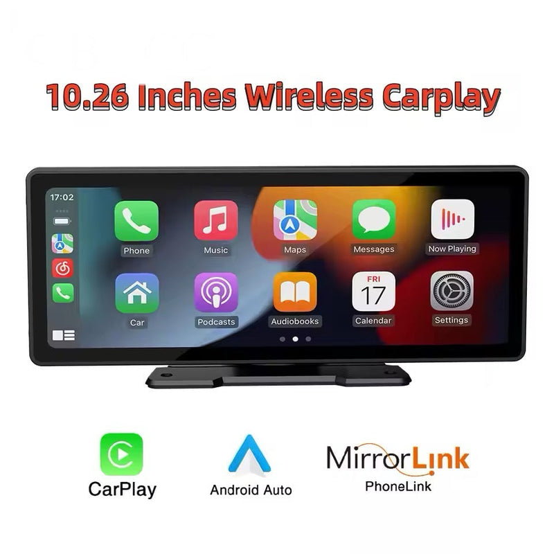 Écran Multimédia Universel 10,26 Pouces – CarPlay et Android Auto Sans Fil, Caméra de Recul en Option