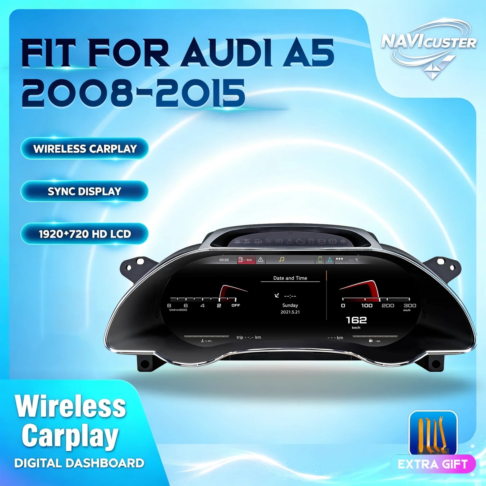 Navicluster Tableau de Bord Numérique Audi A5 2008-2015, Écran 12,3 Pouces