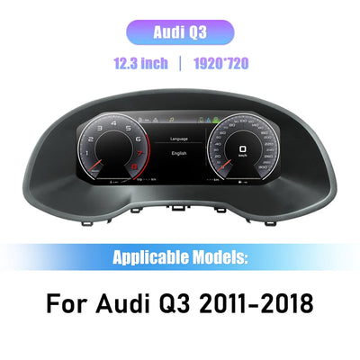 Détail du montage du tableau de bord numérique Audi Q3 dans son logement d'origine