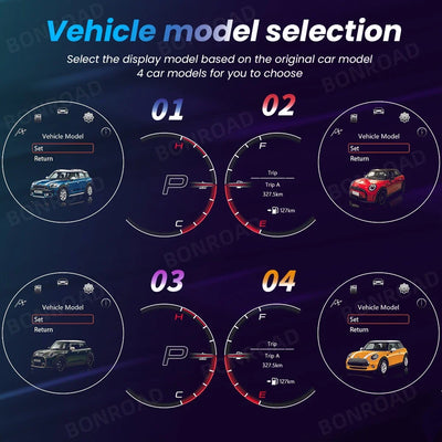 Tableau de bord numérique Mini Cooper, packshot studio du boîtier complet