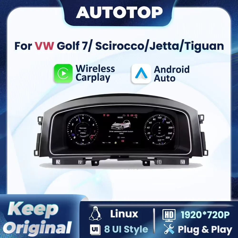 Tableau de Bord Numérique 12,3 Pouces pour VW Golf 7 Jetta Tiguan