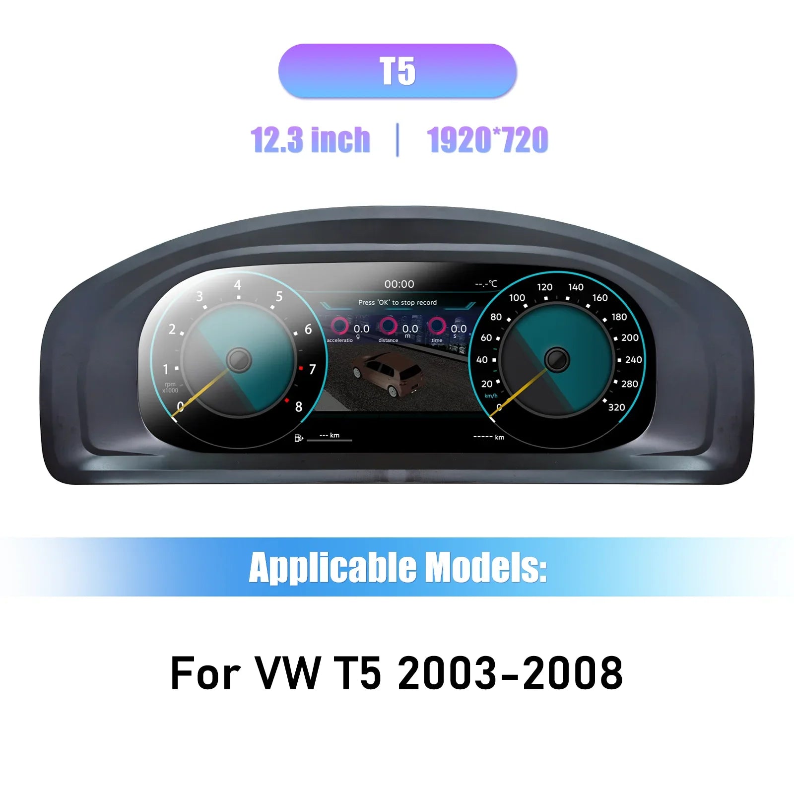 Navicluster Compteur Digital 12,3" pour VW Transporter T5 Multivan