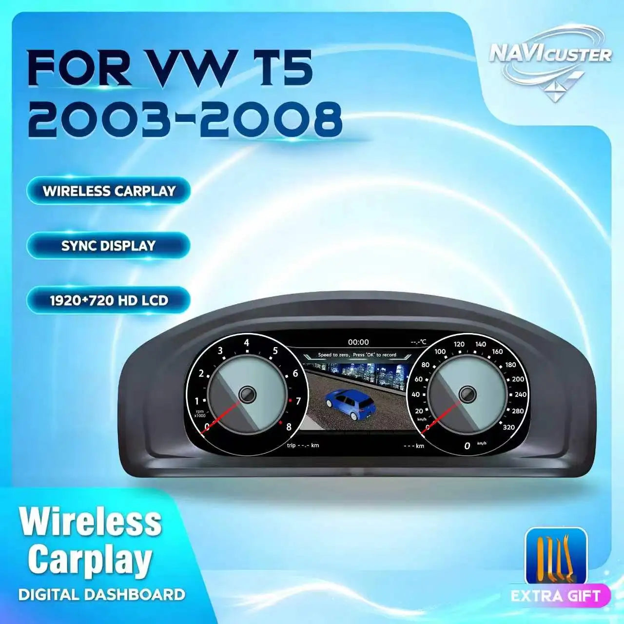Navicluster Compteur Digital 12,3" pour VW Transporter T5 Multivan