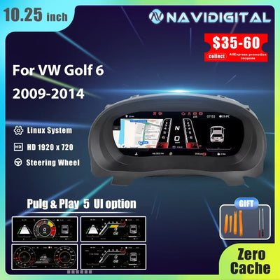 Virtual cockpit Golf 6 vue de face, compteur digital installé