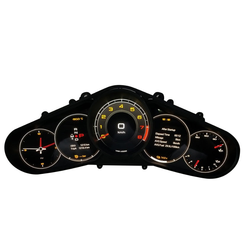 Virtual cockpit Porsche 911 991 vue de face, dalle 12,3 pouces installée