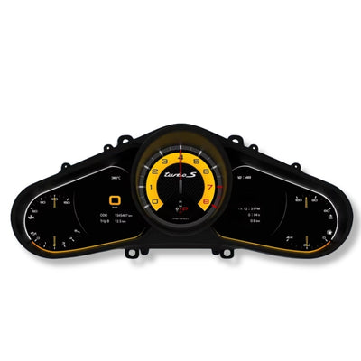 Virtual cockpit Porsche 911 991 vue de trois quarts sur fond studio