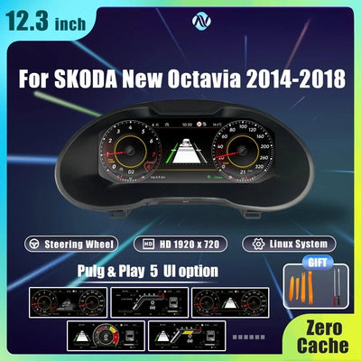 Virtual cockpit Skoda Octavia vue de face, dalle 12,3 pouces installée